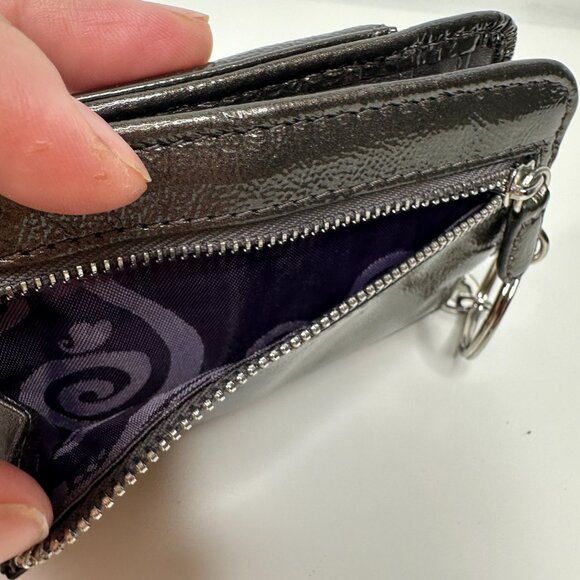 BRIGHTON Metallic Pewter Patent Leather Phone Wallet Card Case Buckle 5x4" - Picture 9 of 9